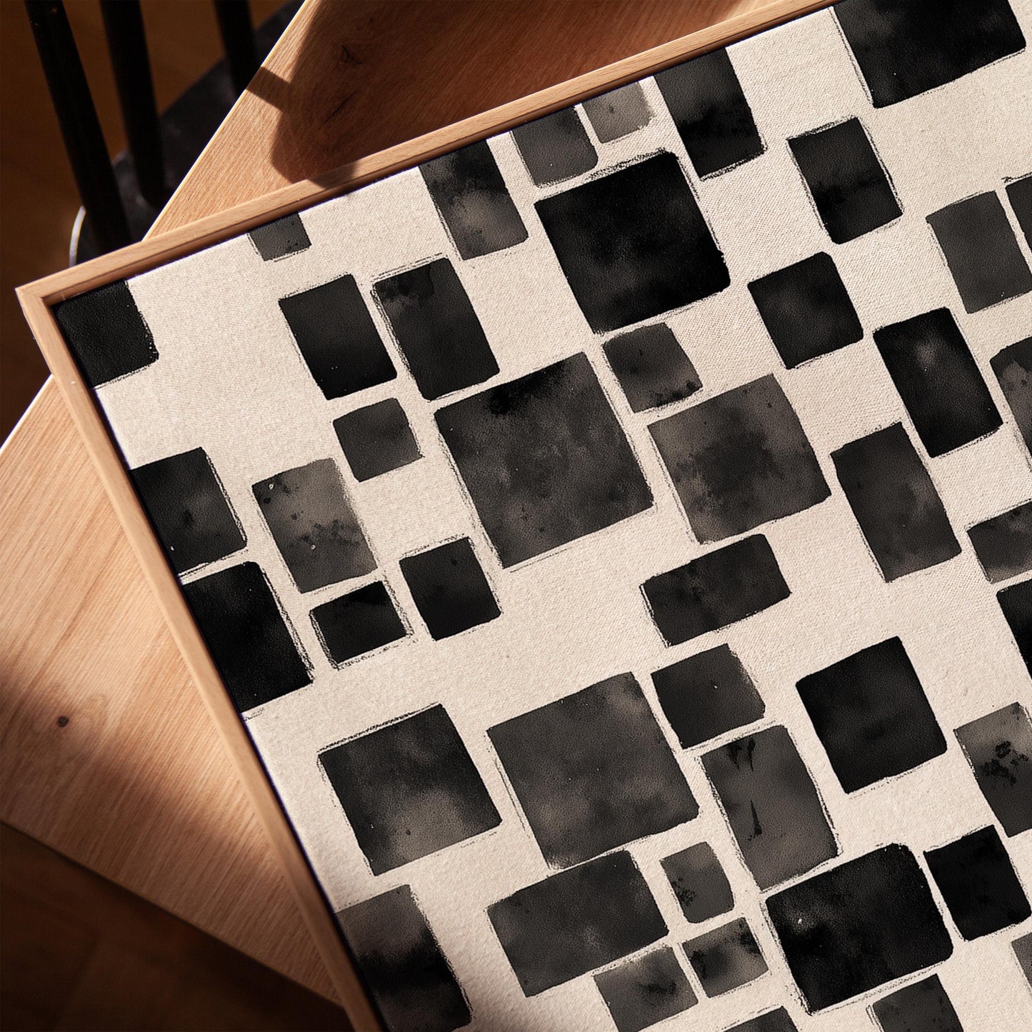 Modern Black Abstract Squares Canvas Art, Minimalist Geometric Wall Art Print, Contemporary Giclée for Living Room or Office Decor