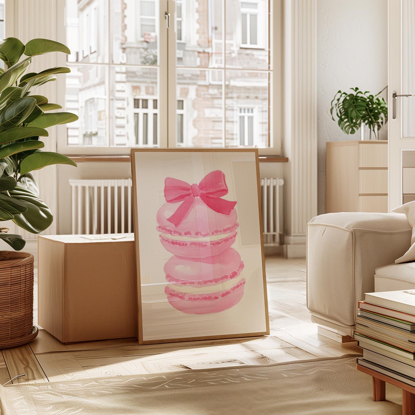 Pink Macaron Print - Feminine Wall Art | French Pastry Art, Pastel Bakery Poster