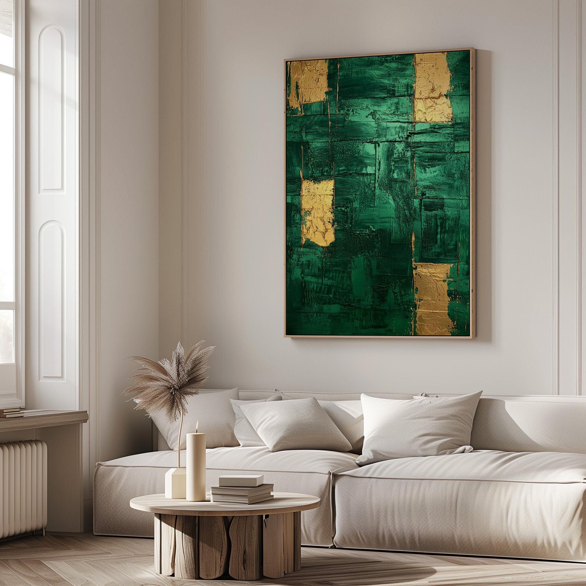 Emerald Green and Gold Textured Giclée Canvas Print Modern Abstract Wall Art for Office or Bedroom