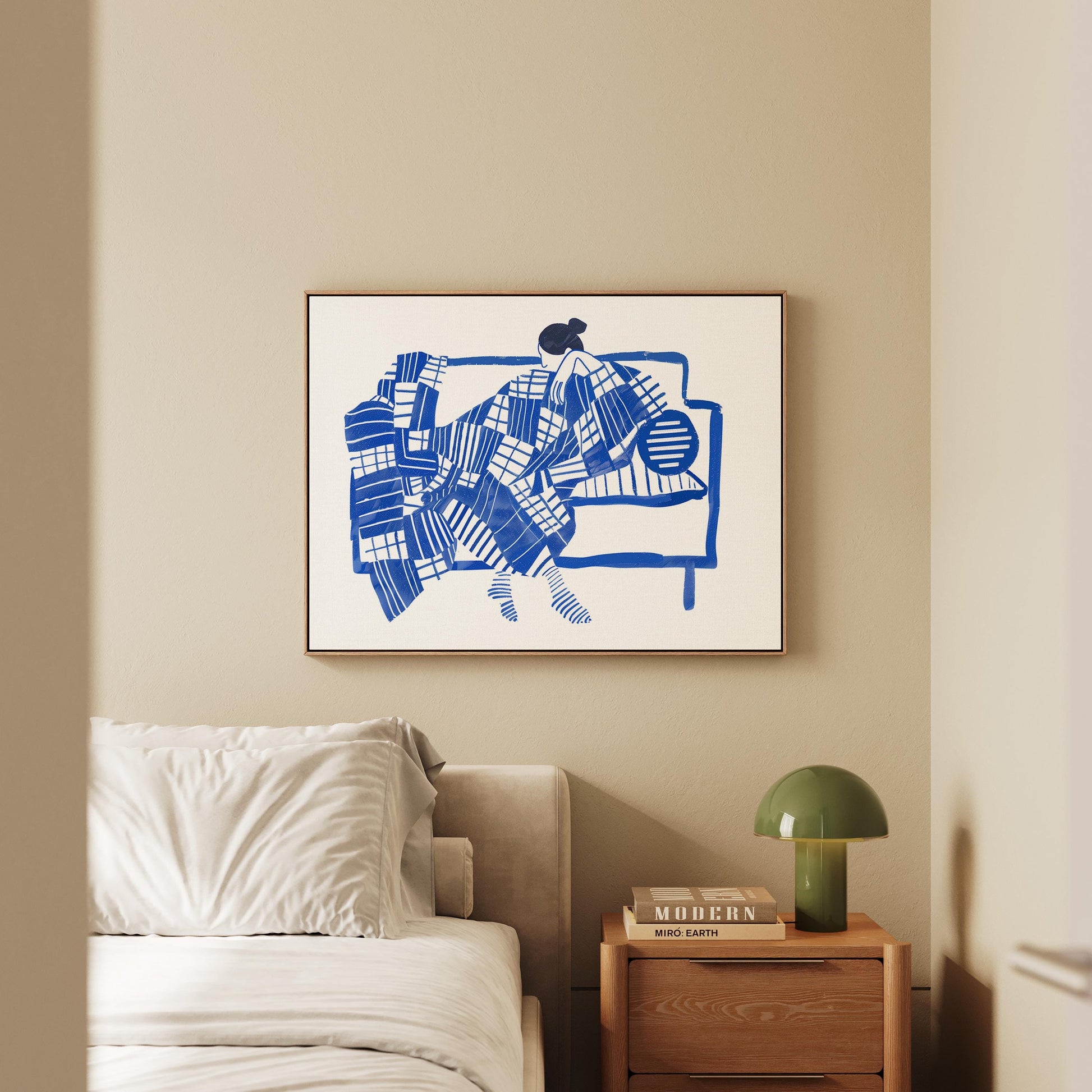 Blue Abstract Woman on Sofa Giclée Canvas Print Modern Figurative Wall Art for Living Room or Bedroom