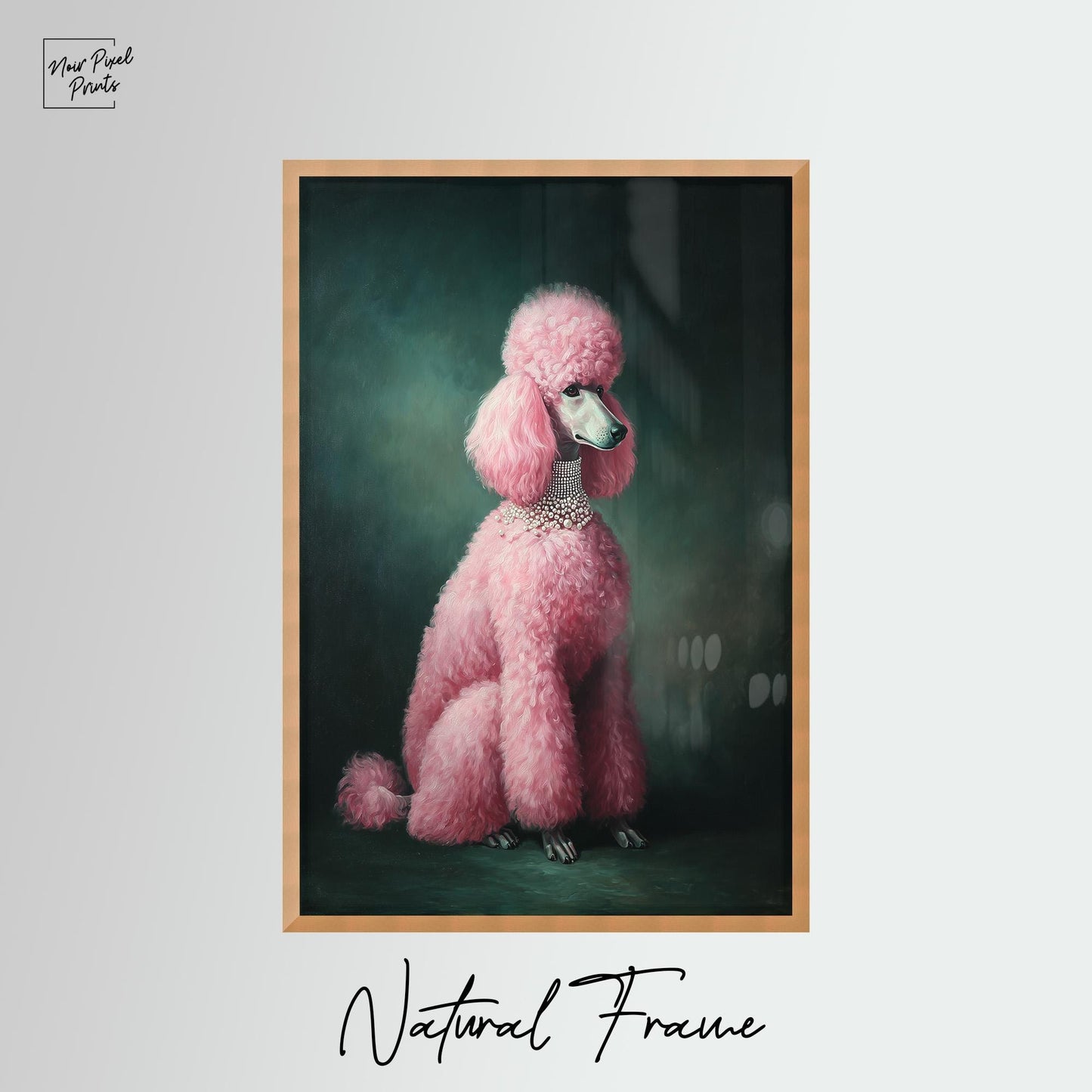 Pink Poodle Wall Print – Emerald Green Dog Art | Ready to Hang Gallery Canvas