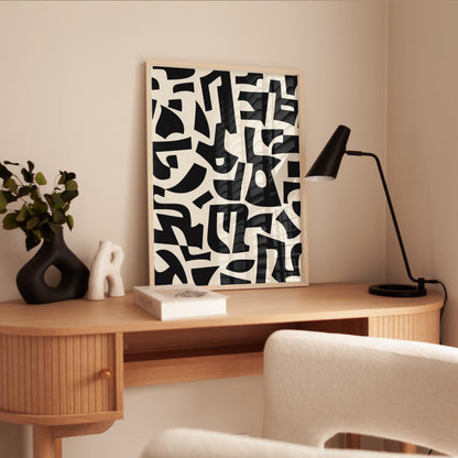 Abstract Wall Art Print – Geometric Black Shapes on Cream | Minimalist Design