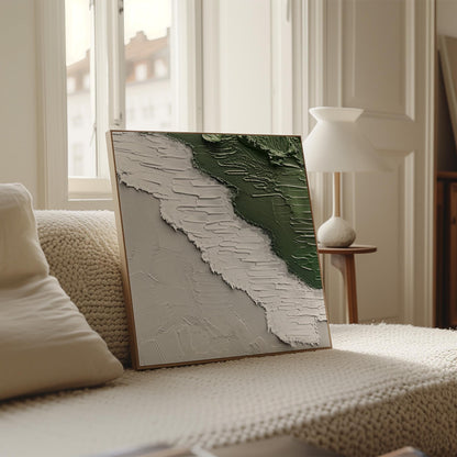Japandi Canvas Art – Abstract Green Beige Textured Floating Frame Canvas