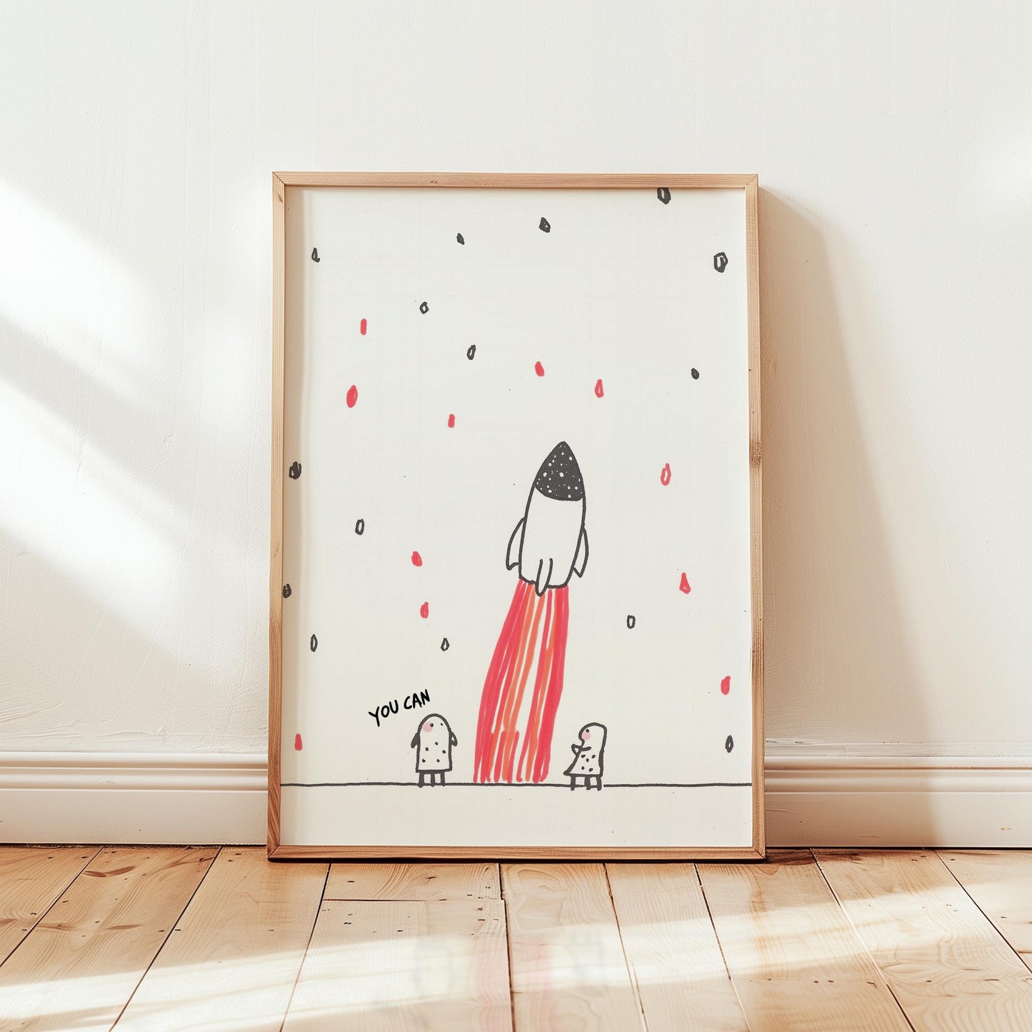 Rocket Ship Print – Inspirational Kids Room Decor with Pink Flames