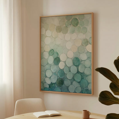 Abstract Circle Canvas - Japandi Wall Art With Green Beige Decor & Floating Wood Frame