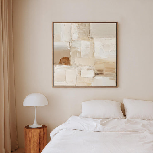 Square Beige Neutral Canvas Wall Art Textured Abstract Floating Frame Minimalist Large Wall Art for Living Room