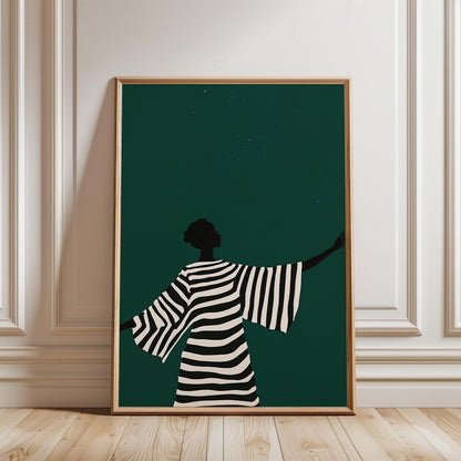 Minimalist Wall Art | Emerald Green Striped Silhouette Fashion Art Print