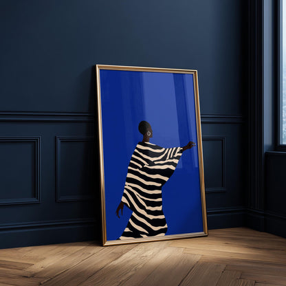 Electric Blue Figurative Abstract Art Print: Cobalt Maximalist Home Decor