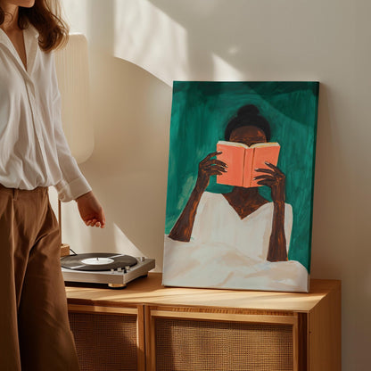 Woman Reading Book Canvas Wall Art Modern Minimalist Large Abstract Print for Bedroom or Living Room Decor