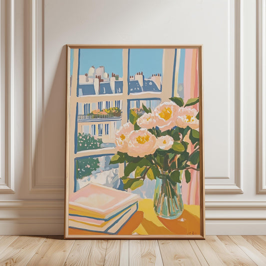 Peony Wall Art Print – Parisian Rooftop Art With Floral Bedroom Decor