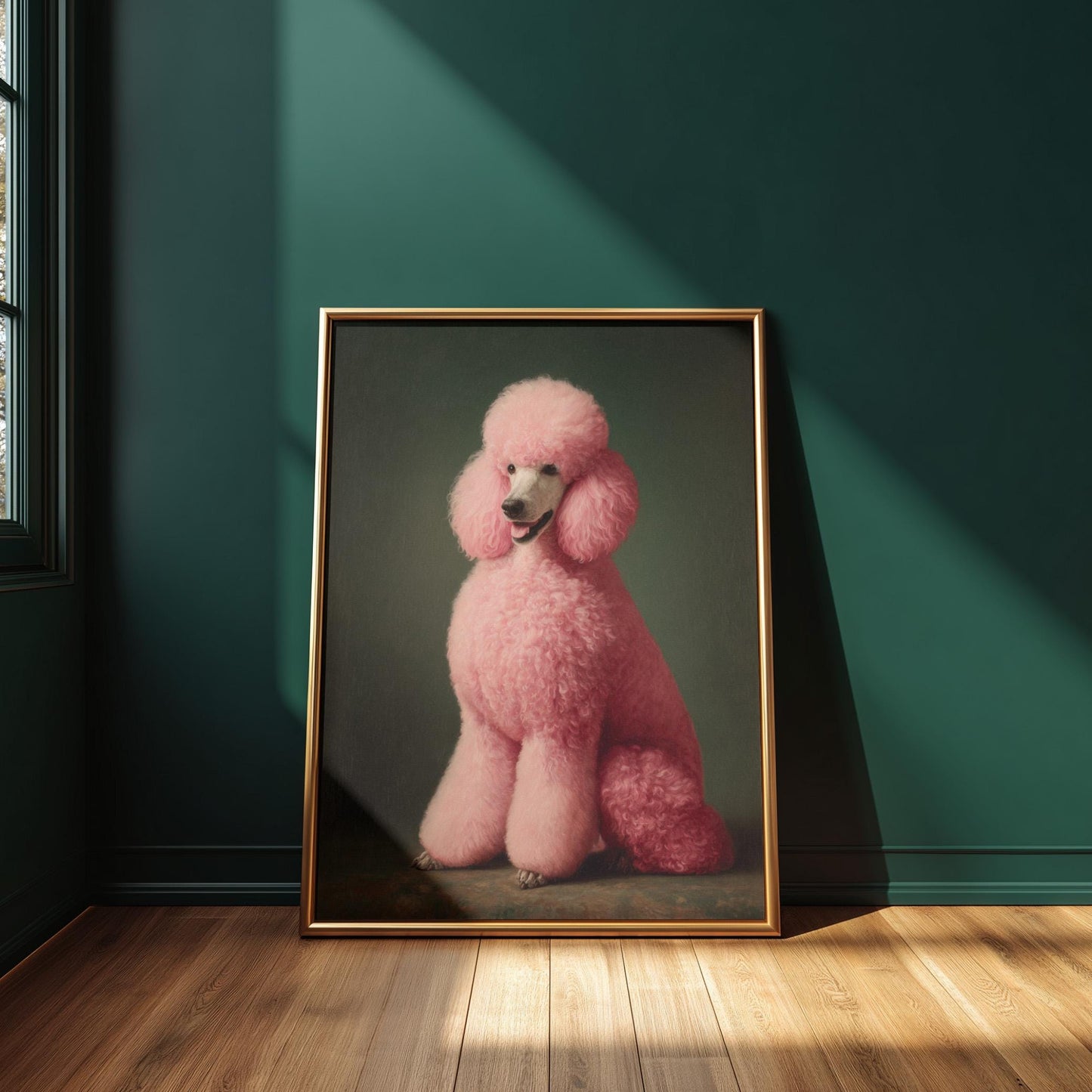 Emerald Green Poodle Art – Maximalist Dog Decor | Framed Canvas Print