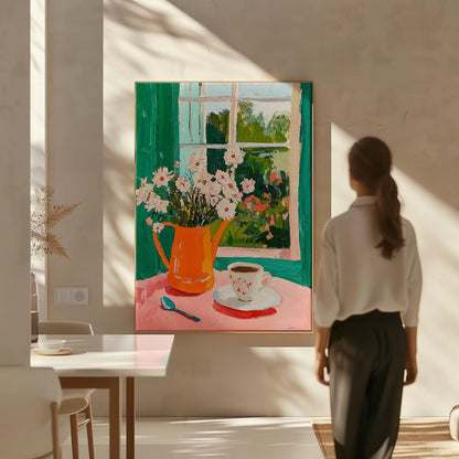 Floral Canvas Art – Framed or Unframed Green Orange Artwork | Gallery Style Frame