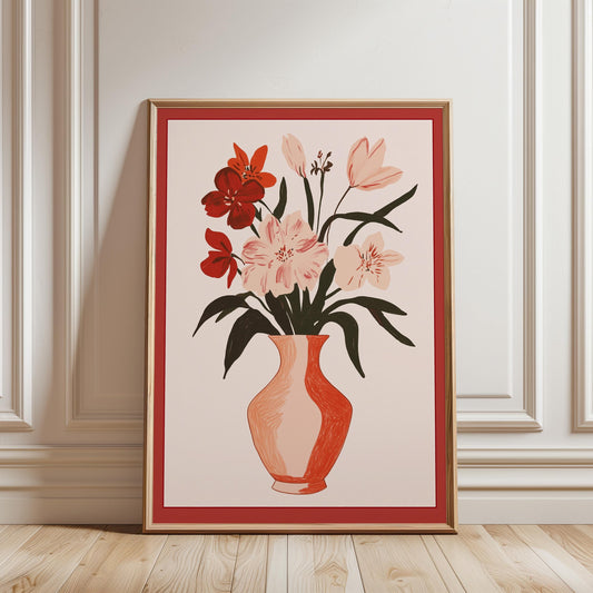 Floral Wall Art Print - Modern Botanical Art With Terracotta Vase Decor