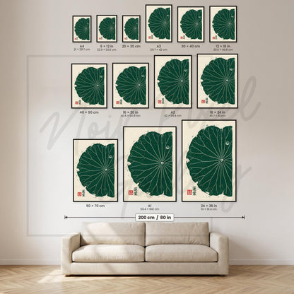 Lotus Leaf Poster – Minimalist Japanese Botanical Art Print | Green Wall Art