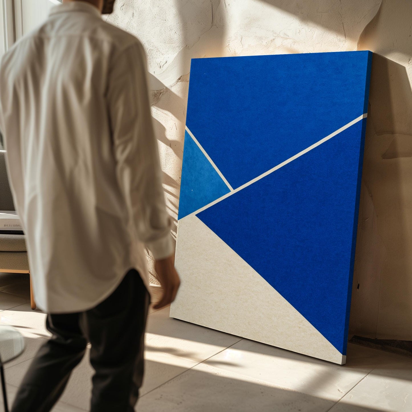 Blue Geometric Canvas Art with Floating Frame