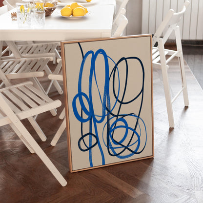 Blue Abstract Line Giclée Canvas Print Modern Minimal Wall Art for Living Room or Office Interior