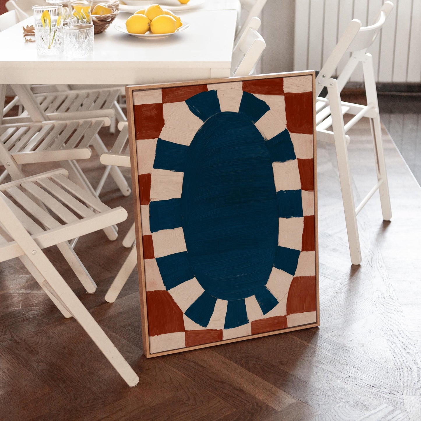 Red and Blue Abstract Canvas Print Modern Geometric Wall Art for Living Room or Office