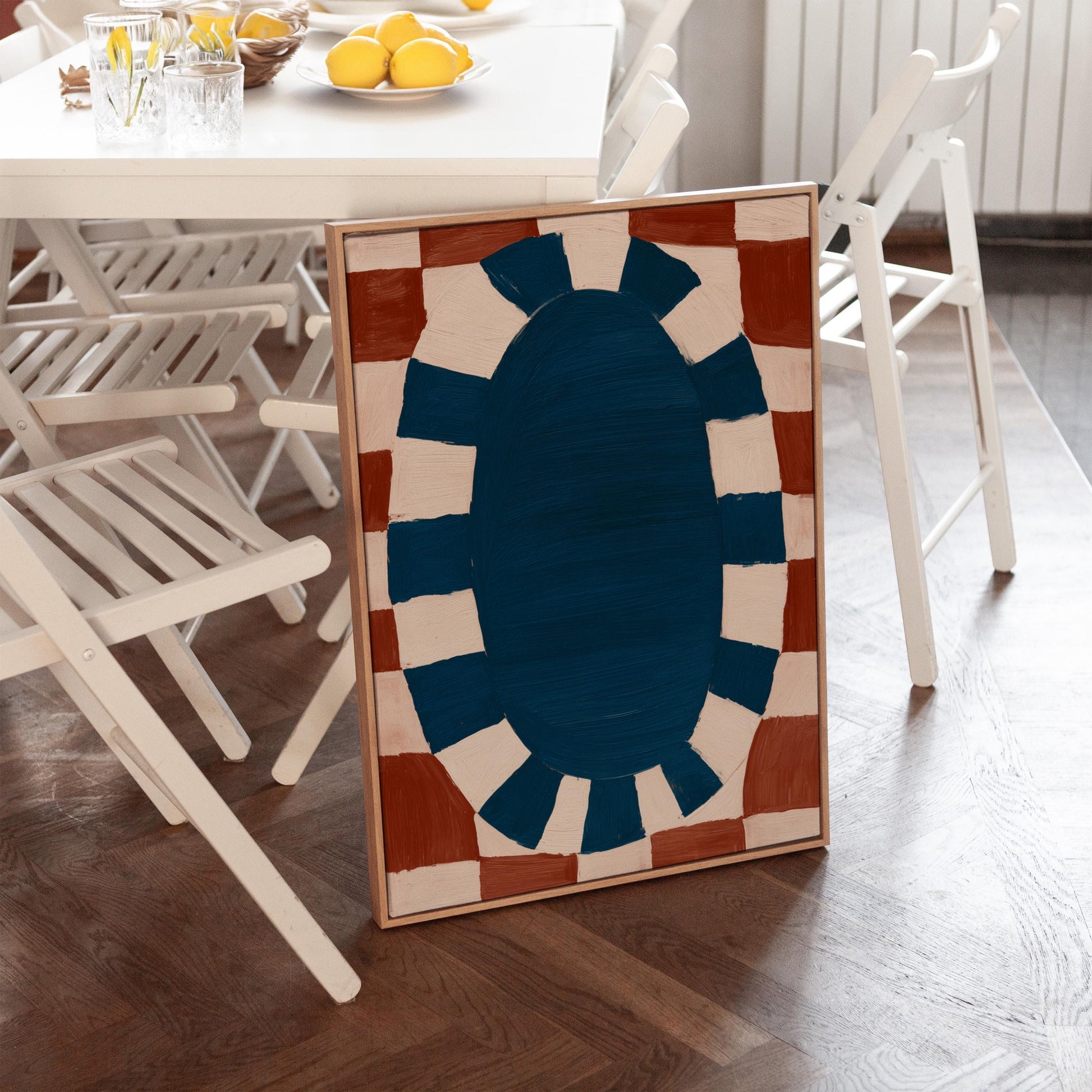 Red and Blue Abstract Canvas Print Modern Geometric Wall Art for Living Room or Office