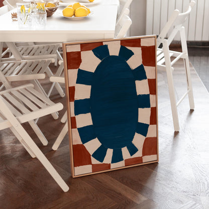 Red and Blue Abstract Canvas Print Modern Geometric Wall Art for Living Room or Office