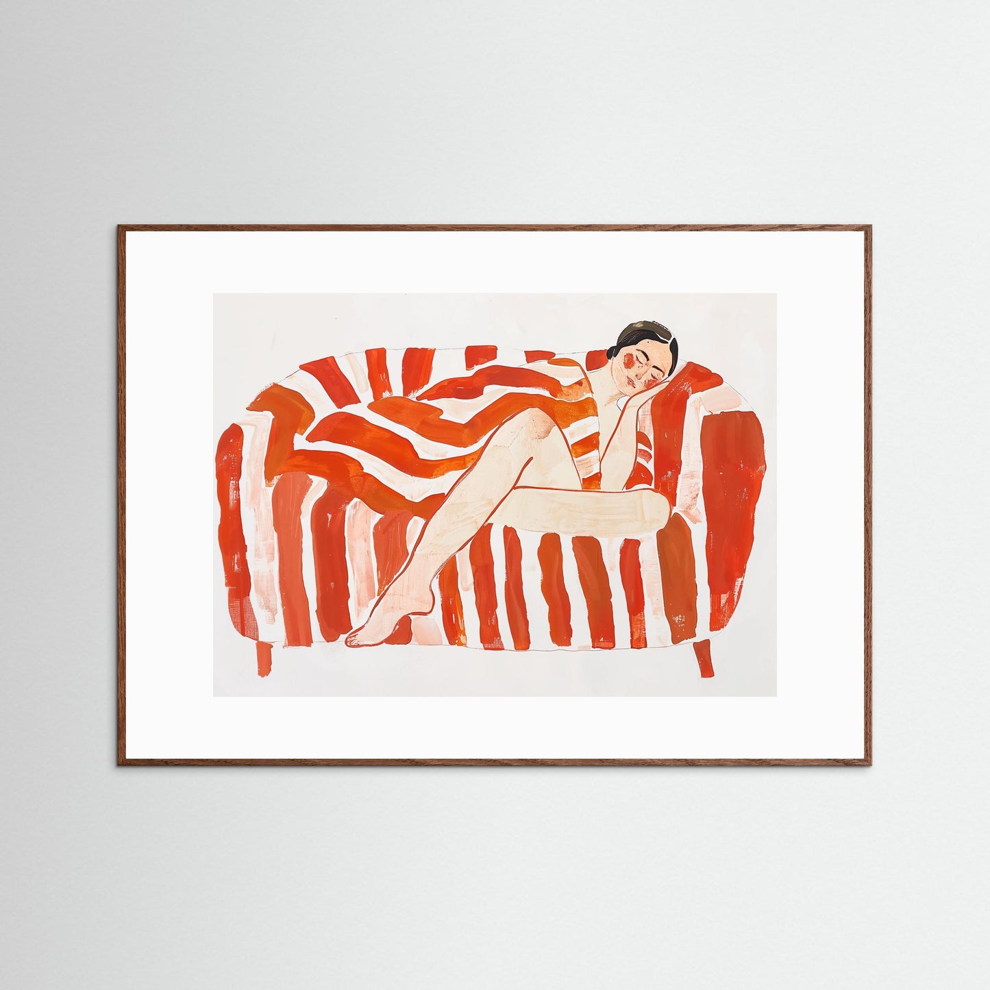 Nap on sofa in red stripes
