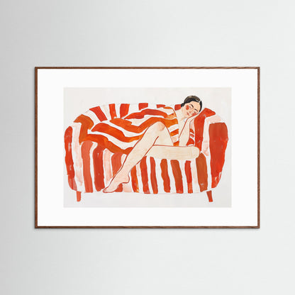 Nap on sofa in red stripes