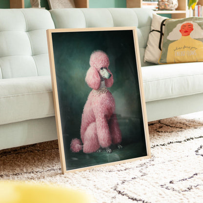 Pink Poodle Wall Print – Emerald Green Dog Art | Ready to Hang Gallery Canvas