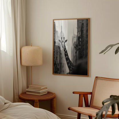 Giraffe Wall Art – Monochrome Urban Wildlife Poster on Fine Art Paper Print