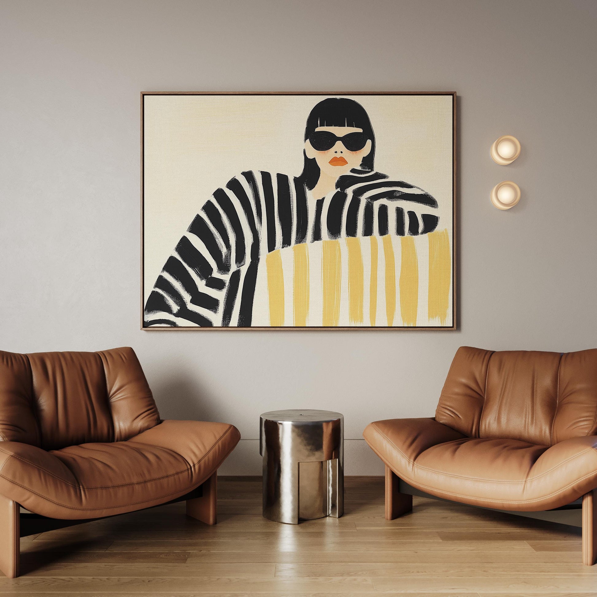 Giclée Canvas Print Woman in Sunglasses Modern Figurative Abstract Wall Art Minimalist Fashion Style for Bedroom or Living Room