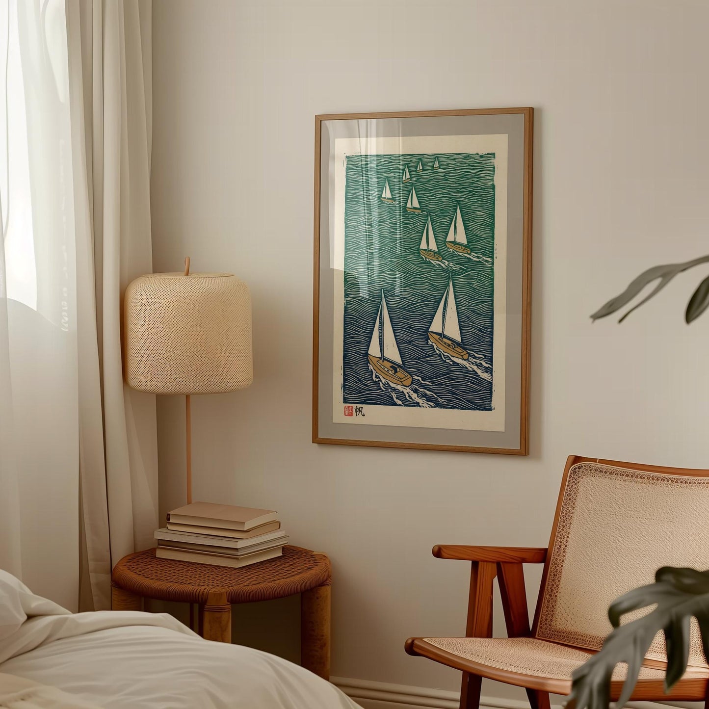 Nautical Sailboat Print – Teal Navy Ocean Art on Archival Fine Art Paper