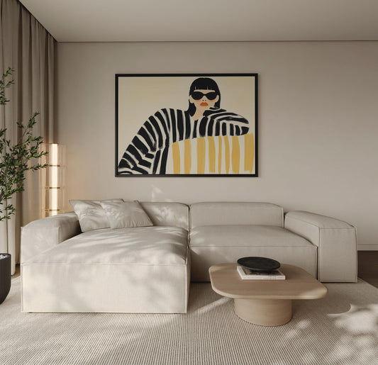 Giclée Canvas Print Woman in Sunglasses Modern Figurative Abstract Wall Art Minimalist Fashion Style for Bedroom or Living Room