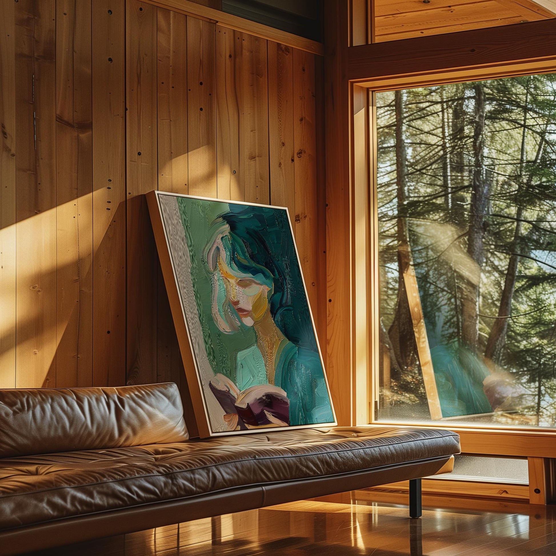 Abstract Figurative Canvas Wall Art – Modern Portrait of Woman Reading Giclée Print with Floating Frame