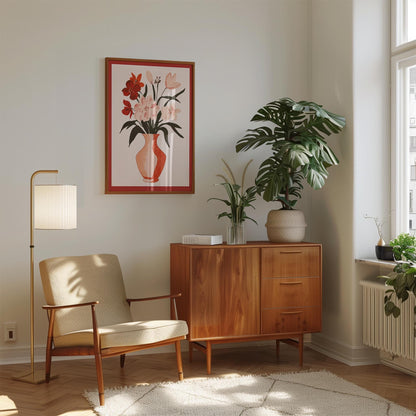 Floral Wall Art Print - Modern Botanical Art With Terracotta Vase Decor