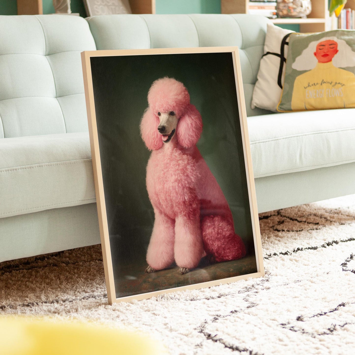 Pink Poodle Art Print: Emerald Green Dog Lover Maximalist Home Decor