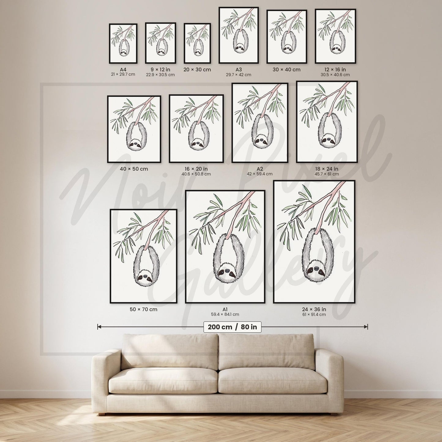 Sloth Watercolor Print – Nursery Wall Art with Eucalyptus Branch & Cute Animal Decor