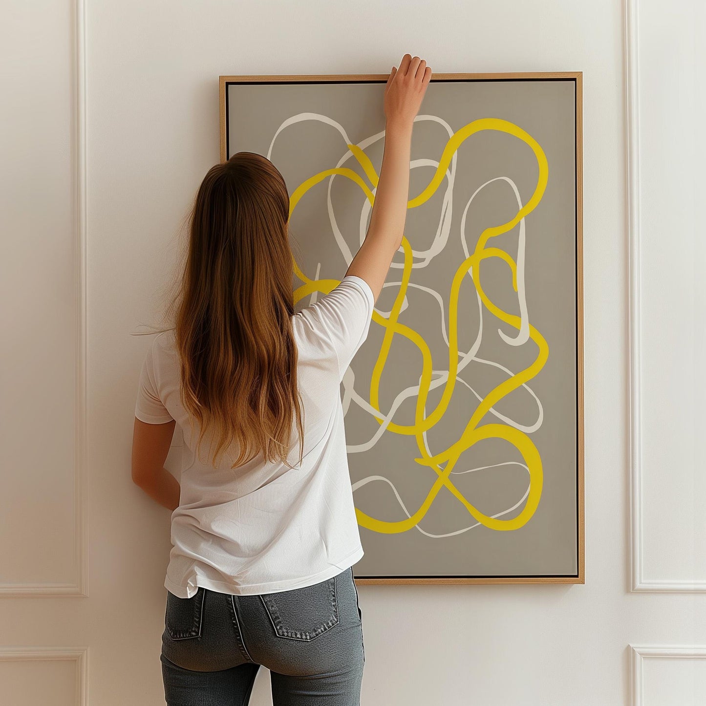 Yellow Abstract Line Giclée Canvas Print Modern Minimal Wall Art for Dining Room or Creative Studio