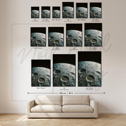 Moon Wall Art Print – Black and White Lunar Photo with Vintage NASA Art