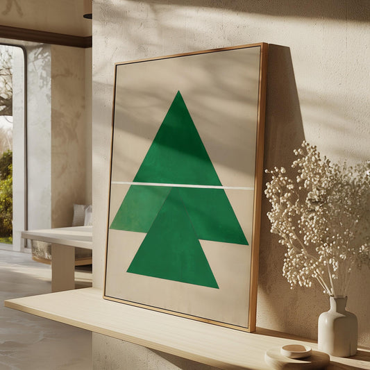 Green Geometric Triangle Canvas Art with Floating Frame