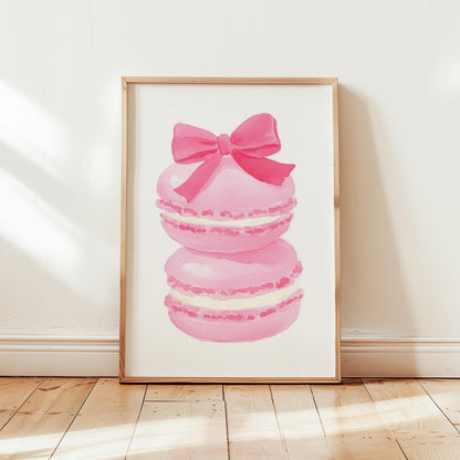 Pink Macaron Print - Feminine Wall Art | French Pastry Art, Pastel Bakery Poster