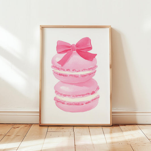 Pink Macaron Print - Feminine Wall Art | French Pastry Art, Pastel Bakery Poster