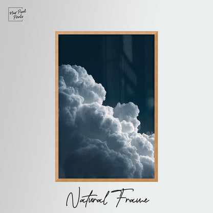 Deep Blue Night Sky Cloud Wall Art – Minimalist Wall Decor with Sustainable Wood Frame