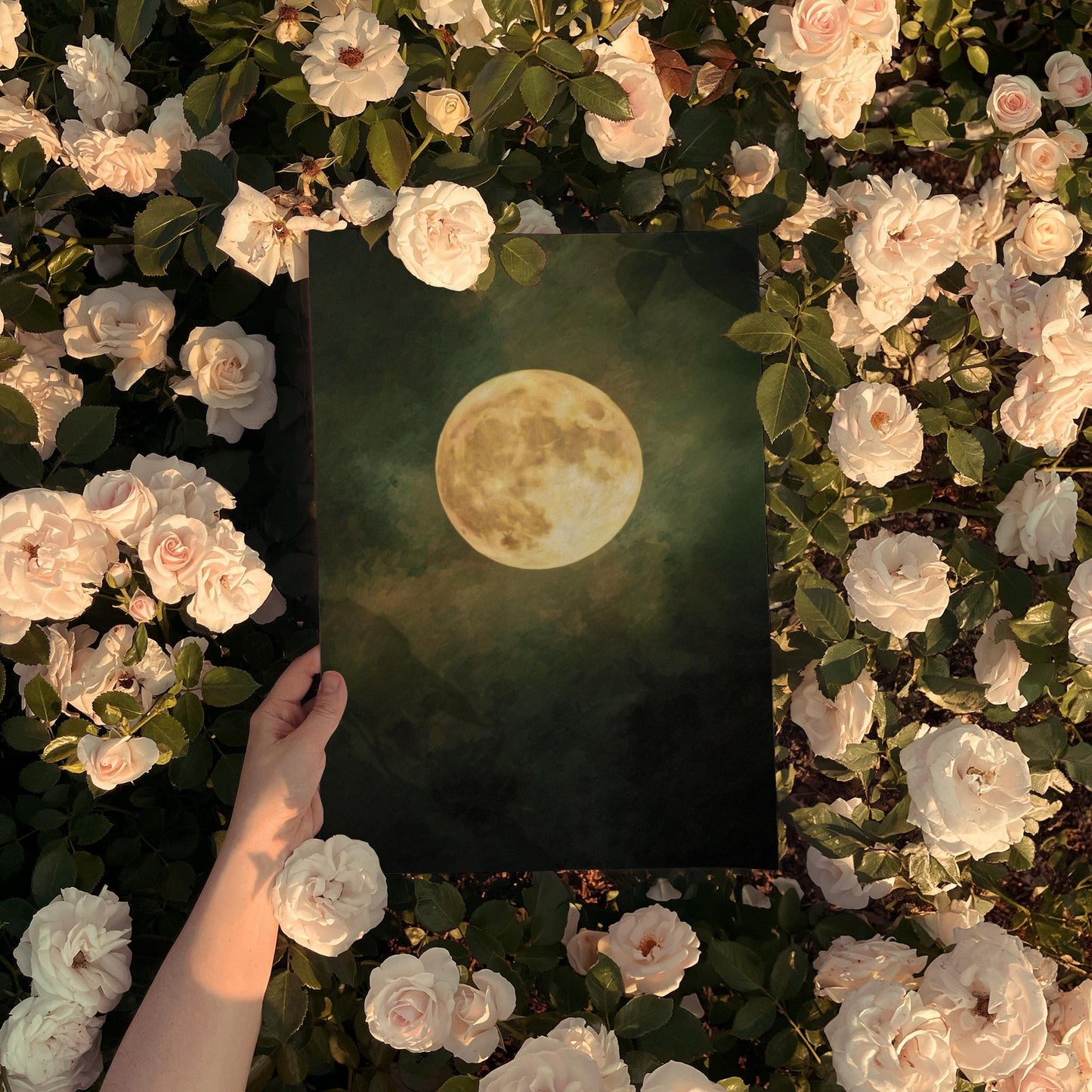 Emerald Green Moon Art | Minimalist Wall Art with Golden Circle Print - Gallery Style Canvas