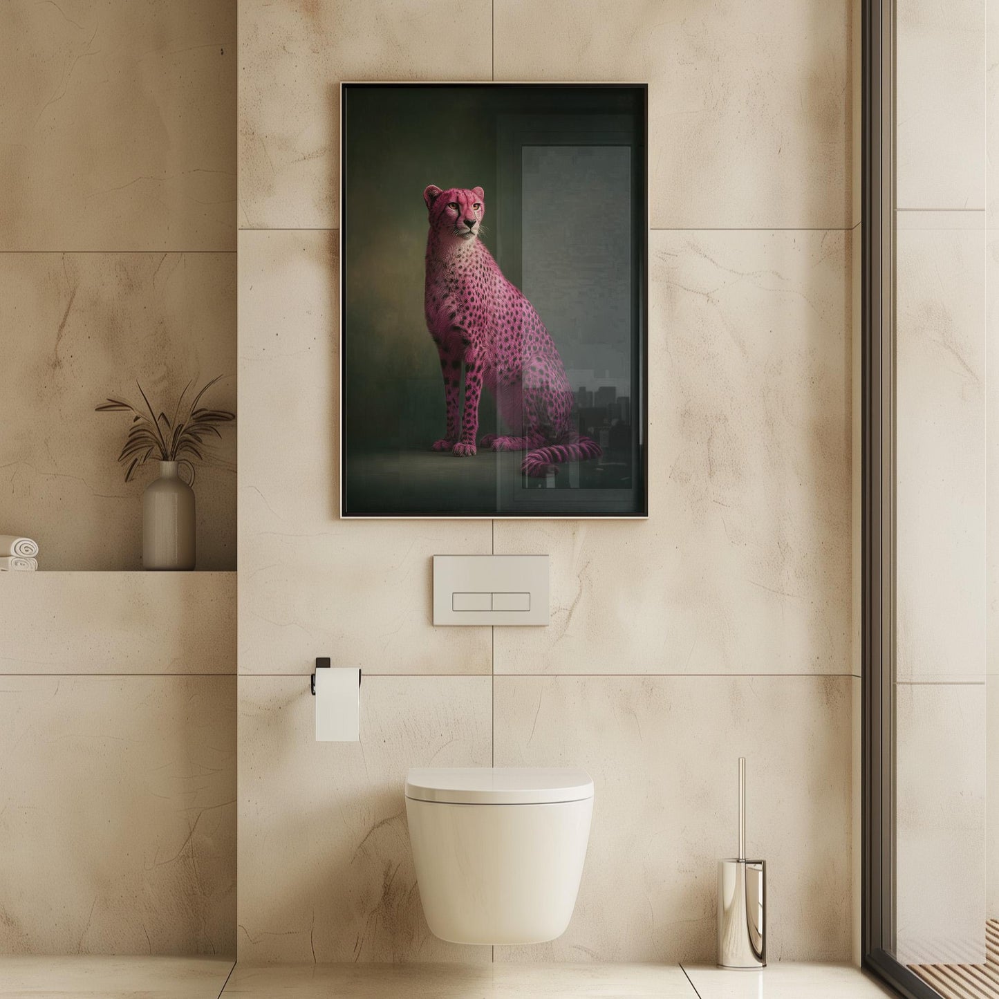 Pink Cheetah Wall Art - Emerald Green Maximalist Framed Canvas Print