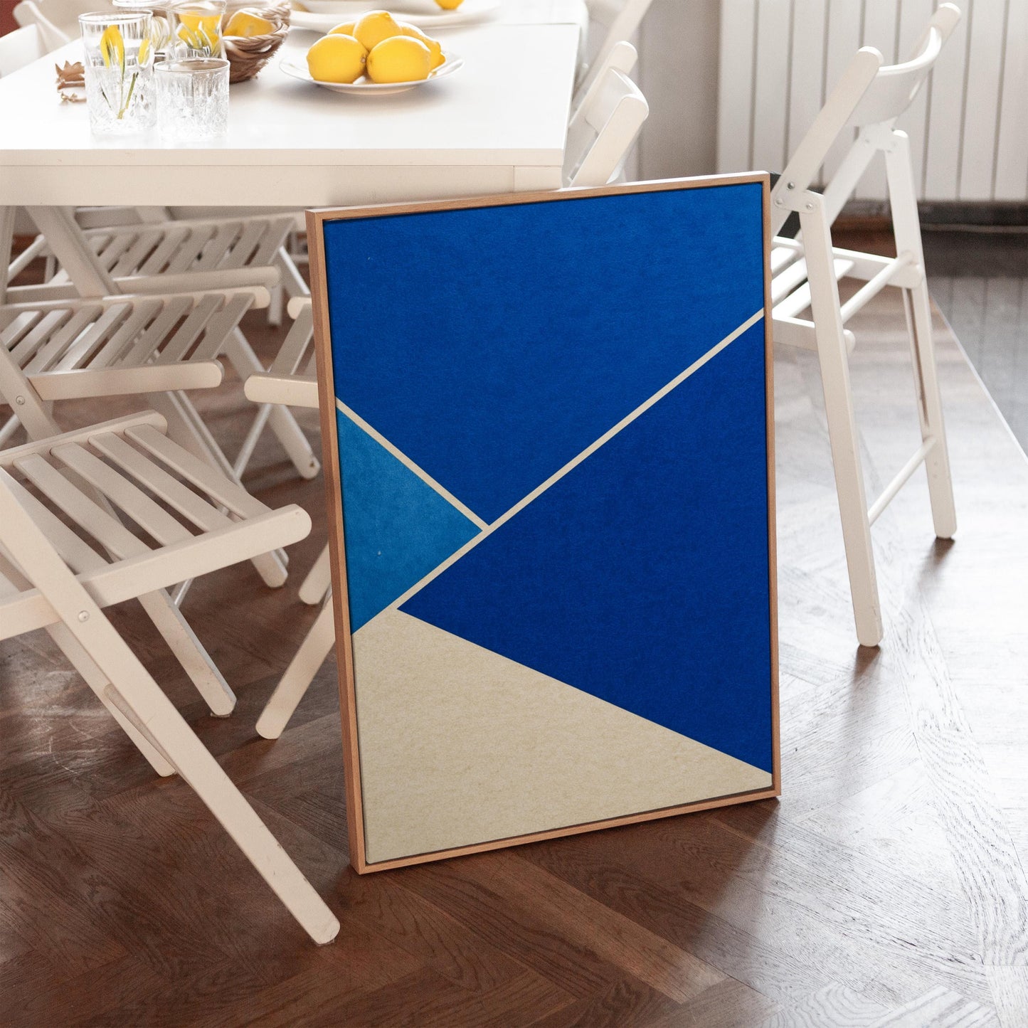 Blue Geometric Canvas Art with Floating Frame
