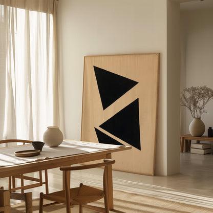Black Triangle Wall Art – Geometric Canvas Print With Floating Wood Frame
