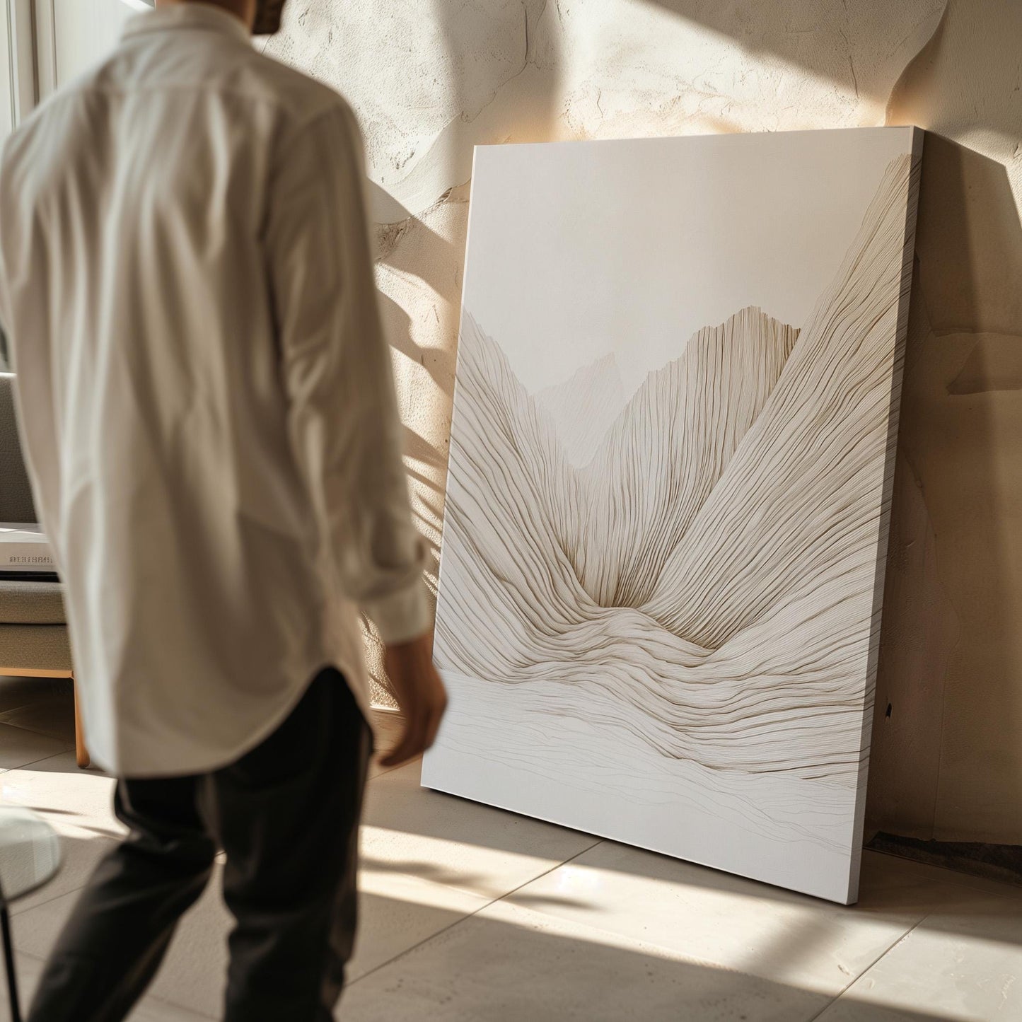 Neutral Abstract Mountain Canvas Print Modern Minimalist Wall Art for Bedroom or Living Room Decor