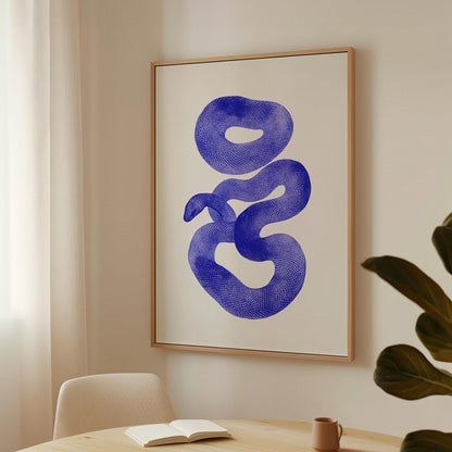 Abstract Blue Serpent Canvas Print Modern Minimalist Wall Art for Living Room or Office Decor