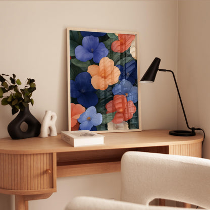 Botanical Wall Art – Tropical Floral Print With Blue Coral Hibiscus Flowers