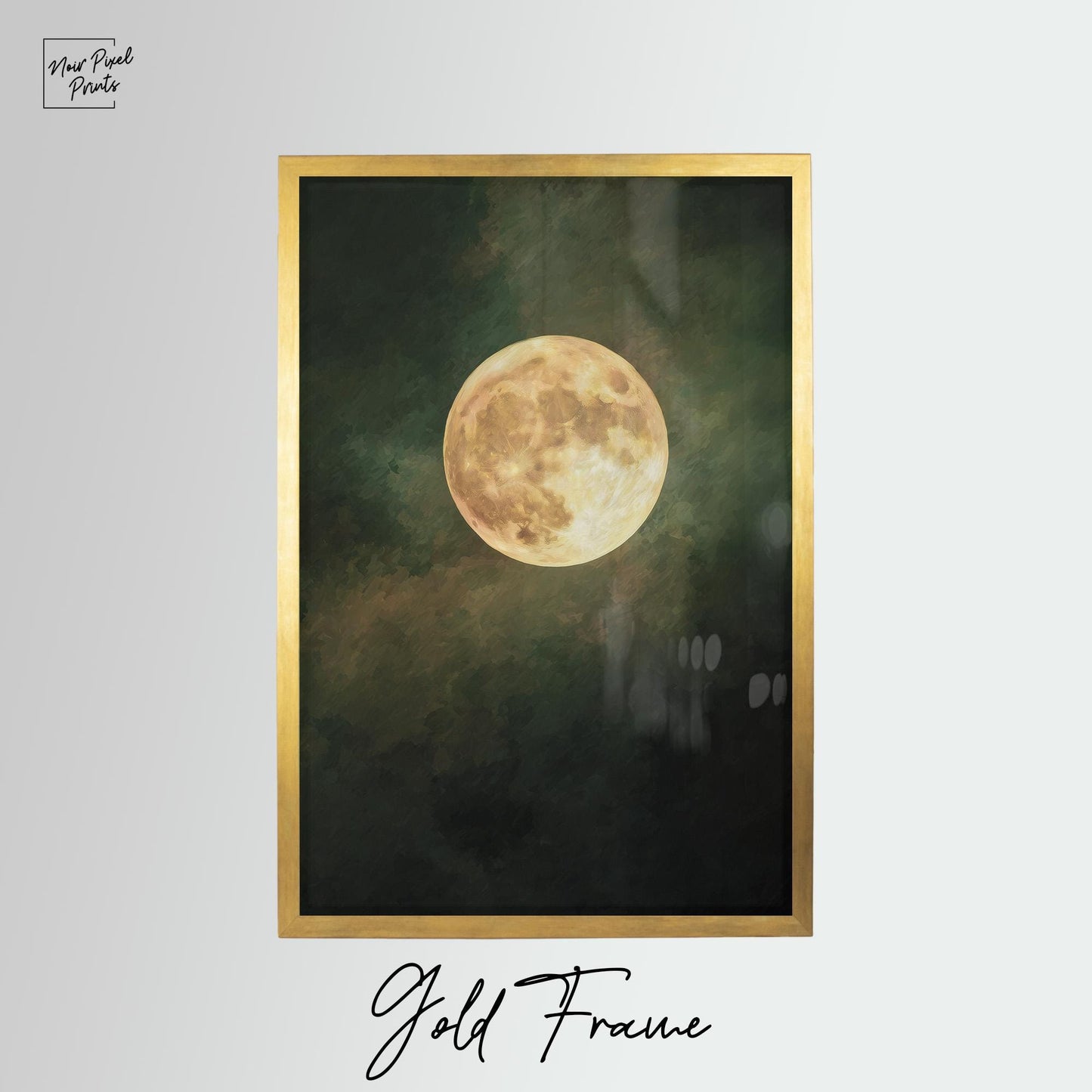 Emerald Green Moon Art | Minimalist Wall Art with Golden Circle Print - Gallery Style Canvas