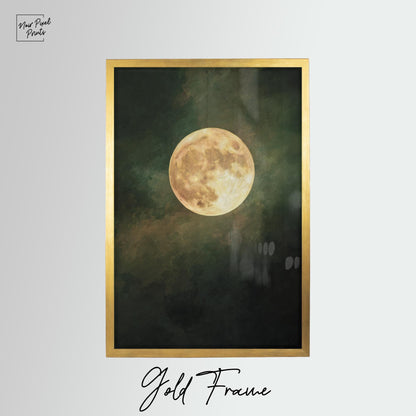 Emerald Green Moon Art | Minimalist Wall Art with Golden Circle Print - Gallery Style Canvas
