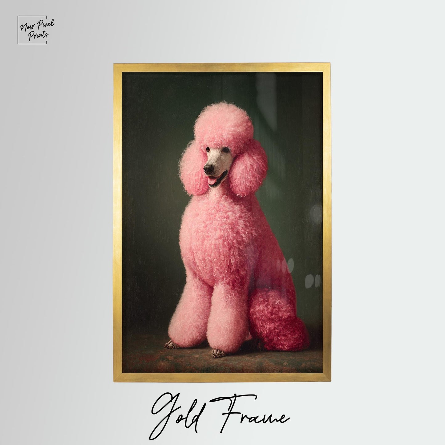 Emerald Green Poodle Art – Maximalist Dog Decor | Framed Canvas Print